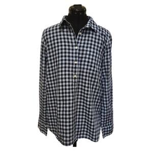 J Crew Boyfriend Light Weight Woven Cotton Gingham Checkered Blue Shirt Medium